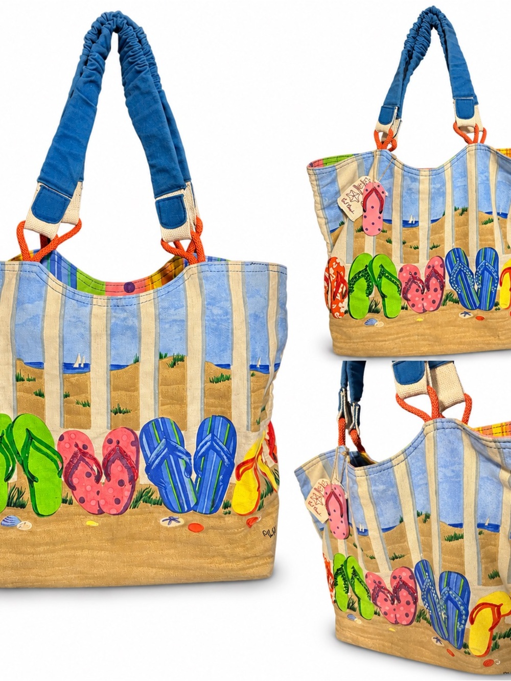 Carole Barnhart Coastal Flip Flop Beach Canvas Tote Bag Colorful